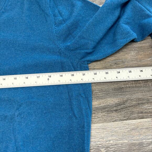 LL Bean Sweater Blue Men L V-Neck Cotton Cashmere Blend Plain Knit Pullover - Picture 6 of 9